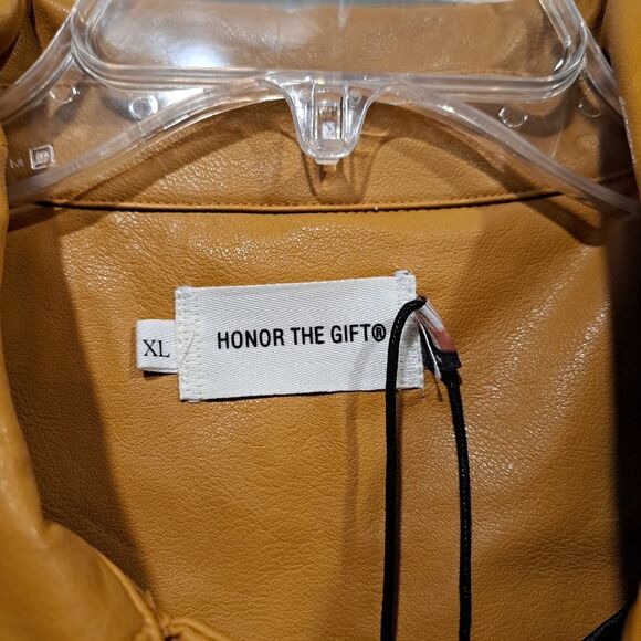Honor The Gift Vegan Leather Belted Trench Coat Jacket Mustard Yellow sz XL NWT - Picture 4 of 15